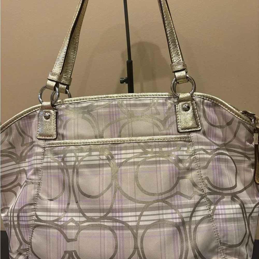 Coach Signature Tartan Plaid Tote Bag - Picture 3 of 6